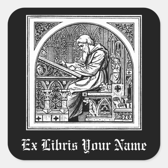 Monk At Medieval Writing Desk Bookplate (Front)