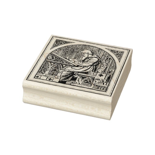 Monk At Medieval Writing Desk Rubber Stamp (Stamp)