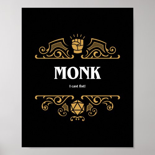 Monk Class Tabletop RPG Gaming Poster