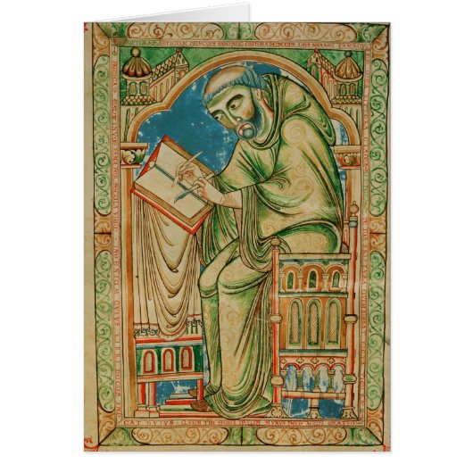 Monk Eadwine at work on the manuscript, Cards (Front)