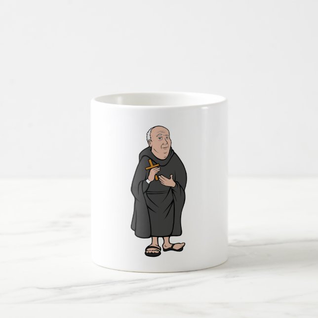 Monk Holding Cross in Robe Medieval Religious Coffee Mug (Center)