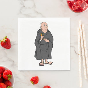 Monk Holding Cross in Robe Medieval Religious Napkins