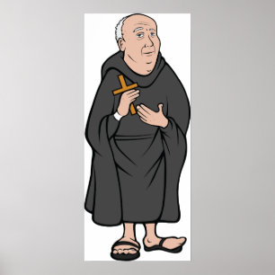 Monk Holding Cross in Robe Medieval Religious Poster