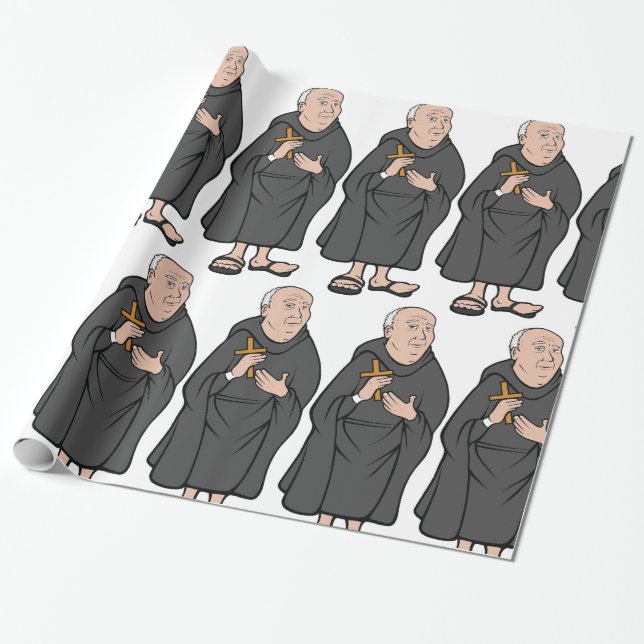 Monk Holding Cross in Robe Medieval Religious Wrapping Paper (Unrolled)