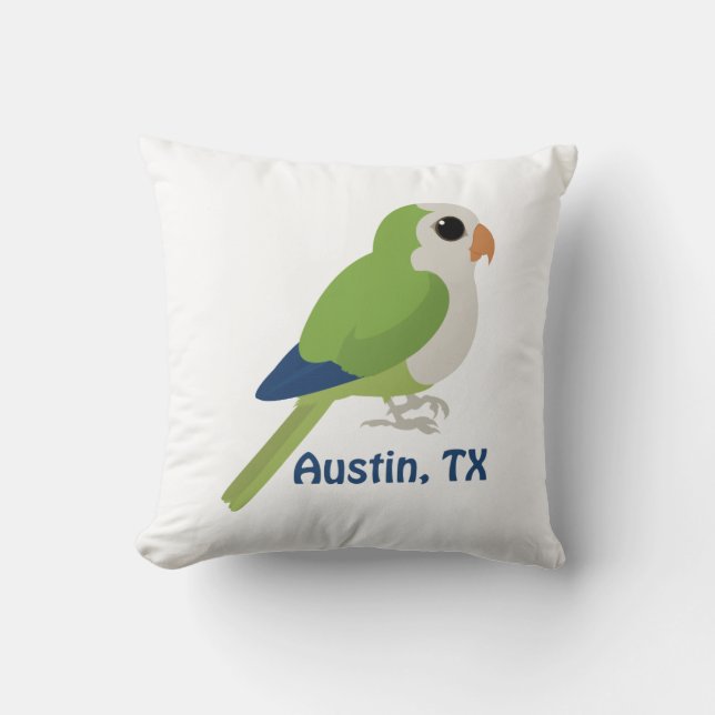 Monk Parakeet -Austin, Texas Throw Pillow (Front)