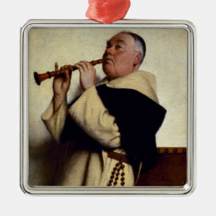 Monk Playing a Clarinet Metal Ornament