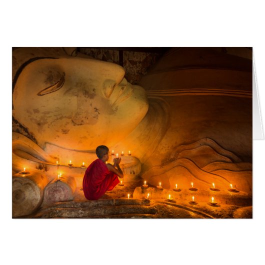 Monk Praying By A Buddha Cards (Front Horizontal)