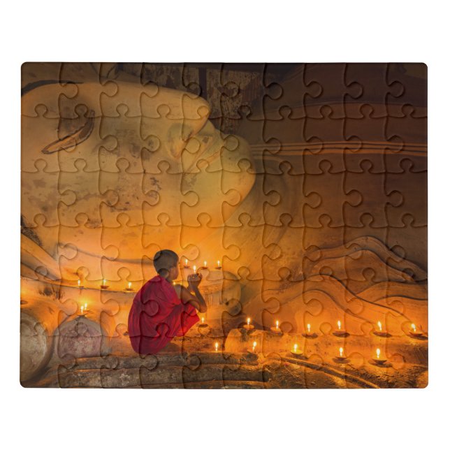 Monk Praying By A Buddha Jigsaw Puzzle (Puzzle Horizontal)