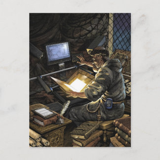 Monk with Book Scanner Postcard
