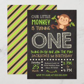 Monkey 1st Birthday Invitation for a Boy