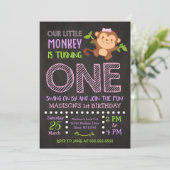 Monkey 1st Birthday Invitation for a Girl (Standing Front)