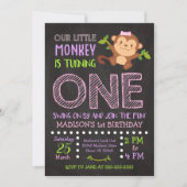 Monkey 1st Birthday Invitation for a Girl (Front)