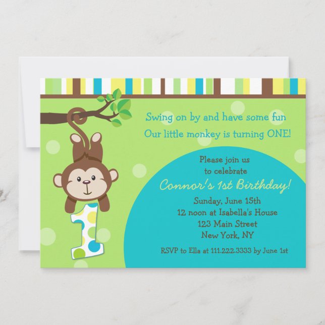 Monkey 1st Birthday Invitations (Front)