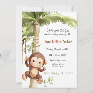 Monkey 1st Birthday Jungle Invitation