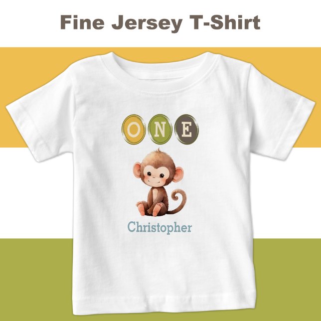 Monkey 1st Birthday one with name blue Baby T-Shirt (Creator Uploaded)