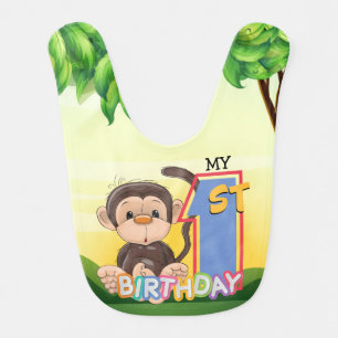 Monkey 1st Birthday Party Baby Bib