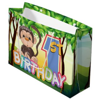 Monkey 1st Birthday Party Custom Large Gift Bag