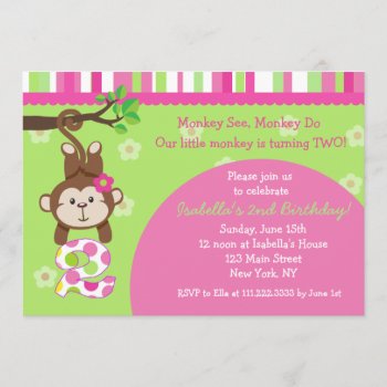 Monkey 2nd Birthday Party Invitations by Petit_Prints at Zazzle