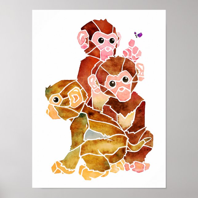 Monkey Abstract Watercolor Painting Poster (Front)