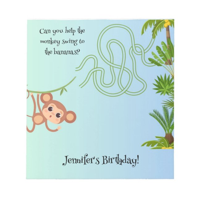 Monkey and bananas maze birthday notepads (Front)