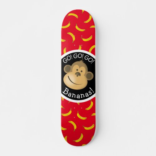 Monkey and Bananas Party Red and Black Skateboard