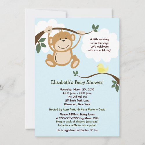 Monkey and Birdie Neutral Baby Shower Invite