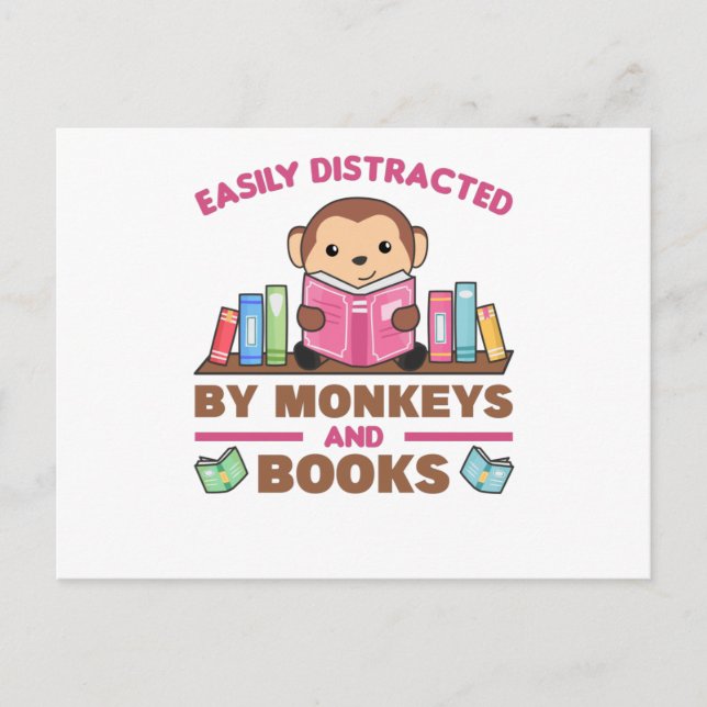 Monkey And Books Funny Saying With Book Postcard (Front)