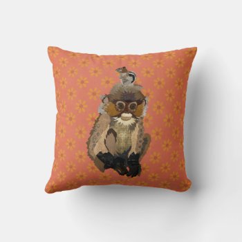 Monkey And Chipmunk Throw Pillow by Greyszoo at Zazzle