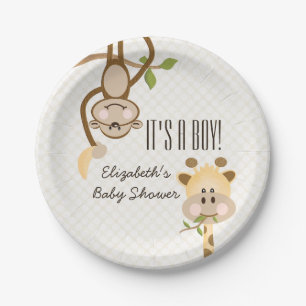 Monkey and Giraffe Safari Jungle Baby Shower Paper Plates