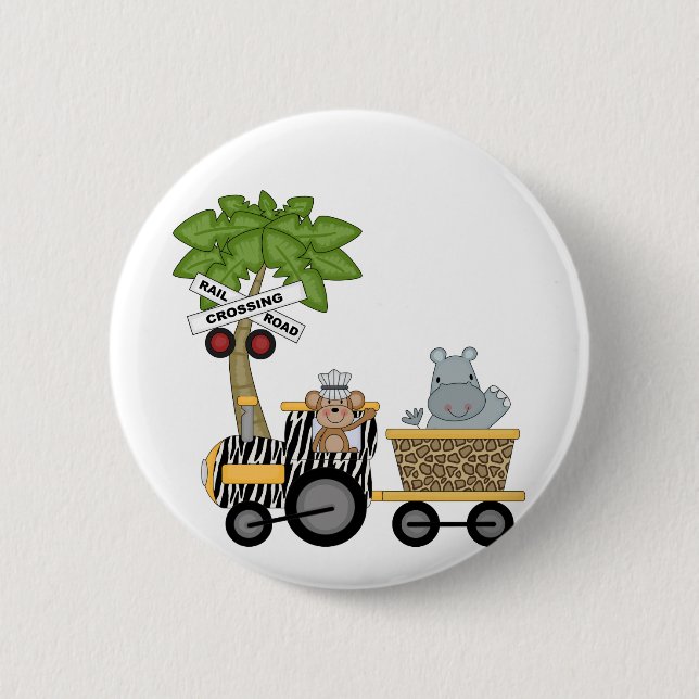 Monkey and Hippo Train Tshirts and Gifts Button (Front)