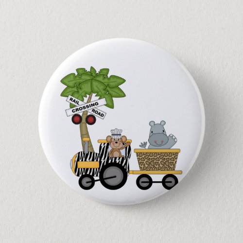 Monkey and Hippo Train Tshirts and Gifts Button