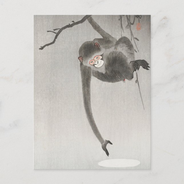 Monkey and Reflection of the Moon by Ohara Koson Postcard (Front)