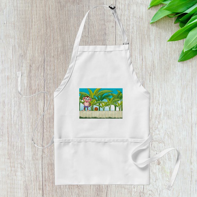 Monkey and Snail in Tropical Jungle Scene Adult Apron (Creator Uploaded)