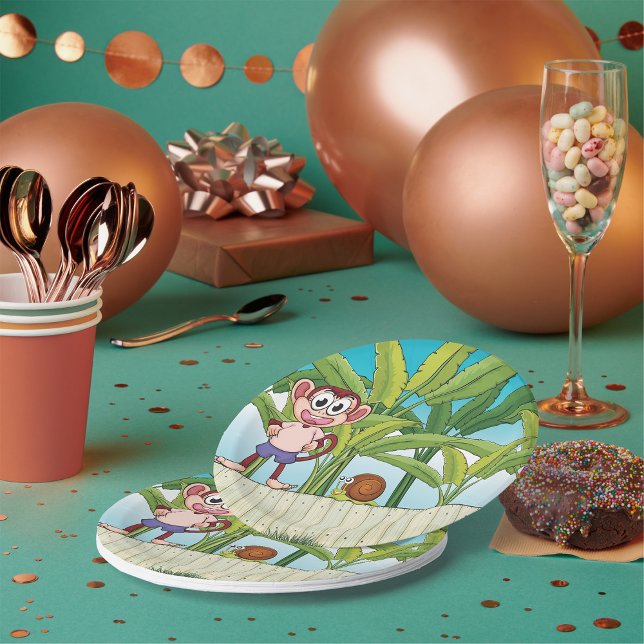 Monkey and Snail in Tropical Jungle Scene Paper Plates (Creator Uploaded)