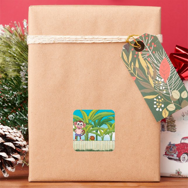 Monkey and Snail in Tropical Jungle Scene Square Sticker (Creator Uploaded)