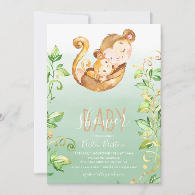 Monkey Animal Jungle Baby Shower Invitation (Front)