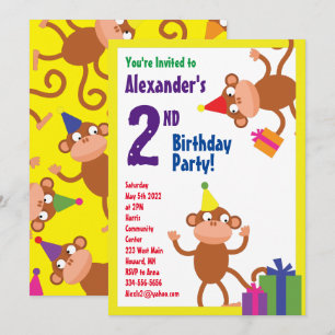 Monkey Animal Kid's Birthday Party Invitations