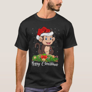 Monkey Animal Lover Matching Santa Hat Monkey Chri T-Shirt