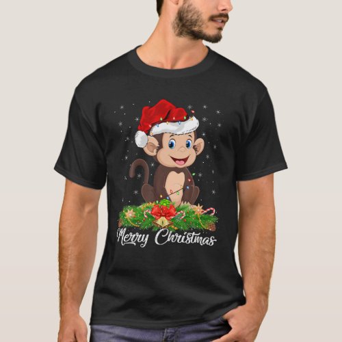 Monkey Animal Lover Matching Santa Hat Monkey Chri T_Shirt