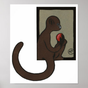 Monkey - Antiquarian, Colorful Book Illustration Poster