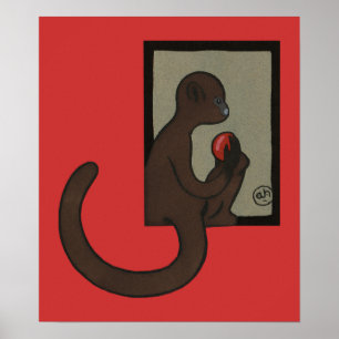 Monkey - Antiquarian, Colorful Book Illustration Poster