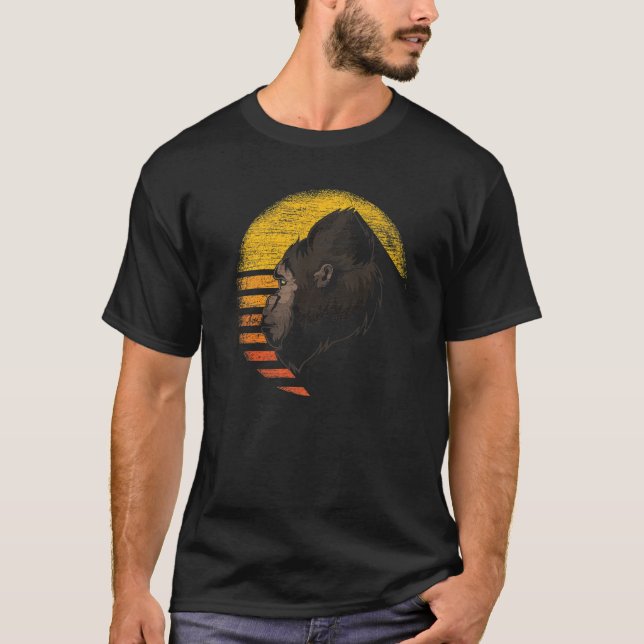 Monkey  Ape Animal  Retro Sunset Gorilla T-Shirt (Front)