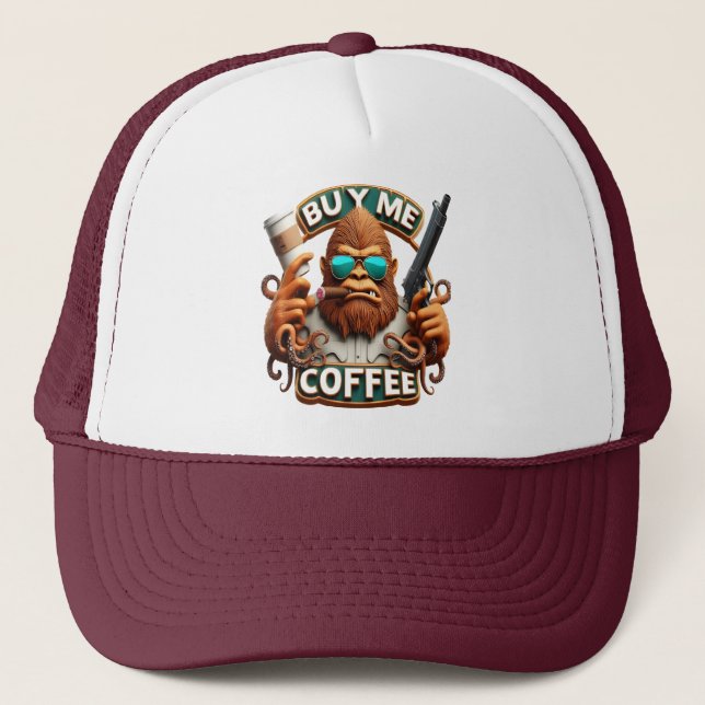 Monkey Armed With Caffeine Buy Me A Coffee Trucker Hat (Front)