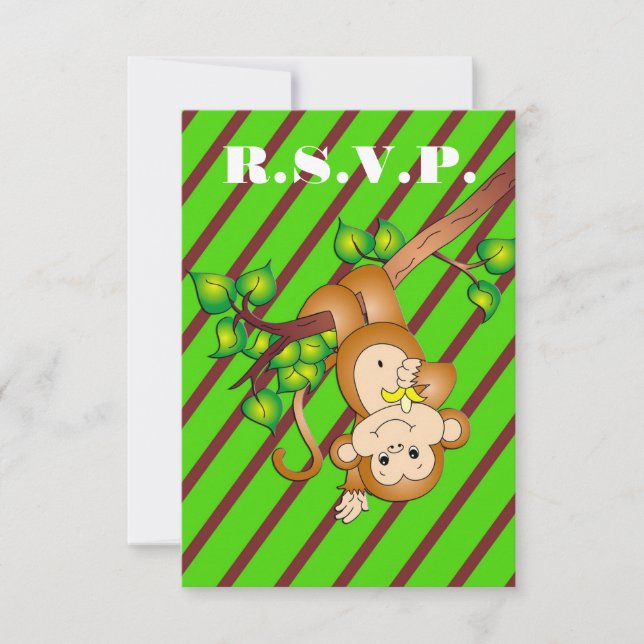 Monkey Around Baby Shower R.S.V.P. Card - Green (Front)