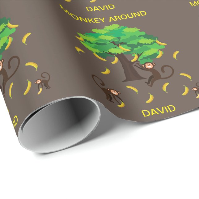 "Monkey Around" Monkeys Going Bananas   Wrapping Paper (Roll Corner)