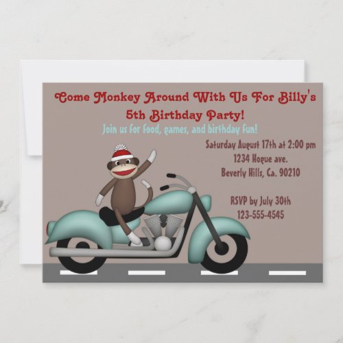 Monkey Around Motorcycle Birthday Invitation