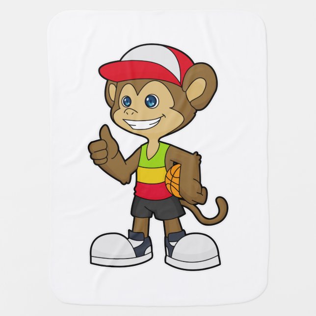Monkey as Basketball player with Basketball Baby Blanket (Front)