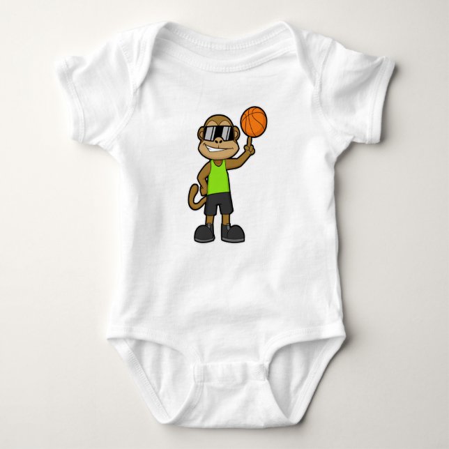 Monkey as Basketball player with Basketball ball Baby Bodysuit (Front)