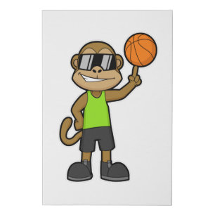 Monkey as Basketball player with Basketball ball Faux Canvas Print