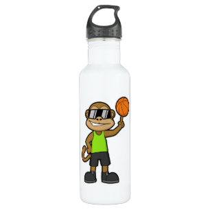 Monkey as Basketball player with Basketball ball Stainless Steel Water Bottle